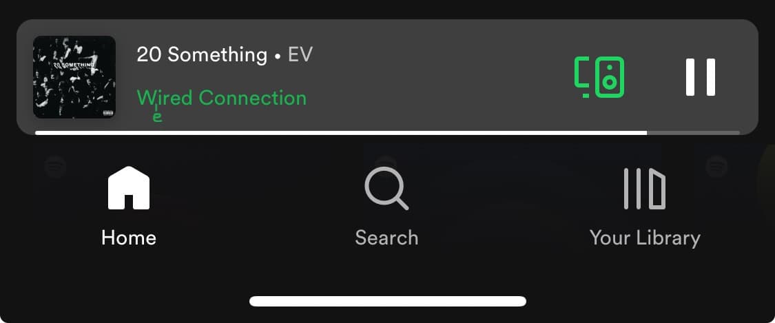 Screenshot of the spotify player with the song "20 something" from EV playing